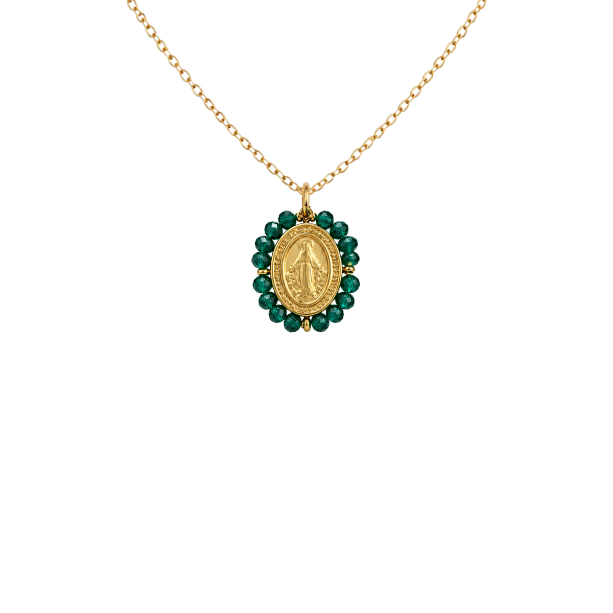 Collar VIRGEN MILAGROSA MINI VERDE OSCURO