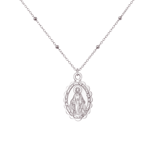 Collar VIRGEN MILAGROSA RELIEVE PLATEADO