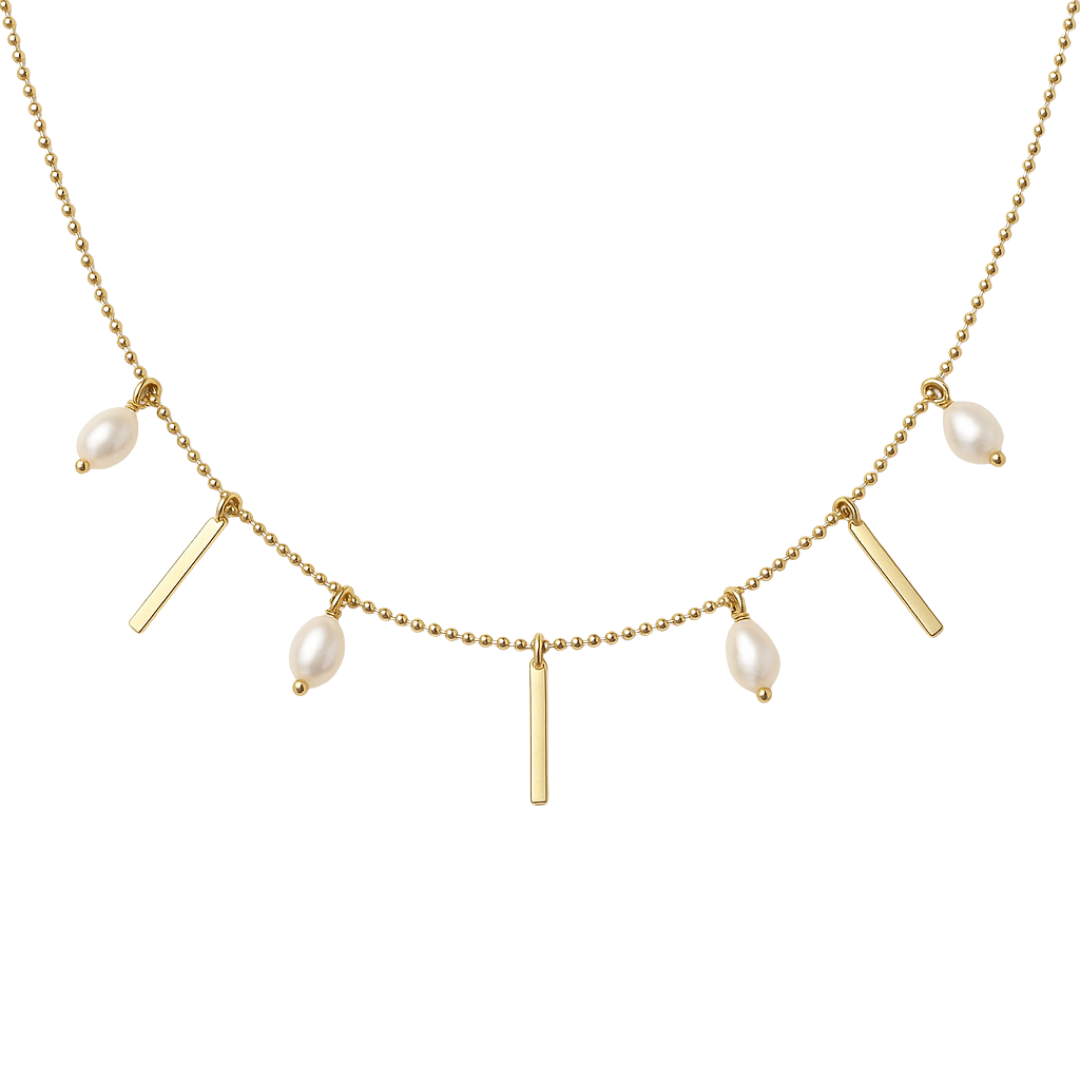 Collar BARRAS Y PERLAS DORADO