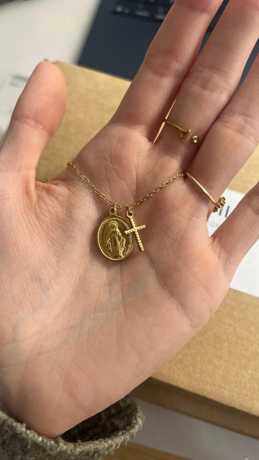 Collar VIRGEN MILAGROSA CRUZ DORADO