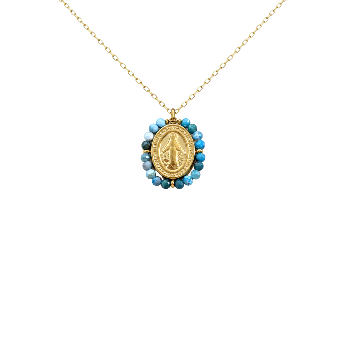 Collar VIRGEN MILAGROSA MINI AGUAMARINA