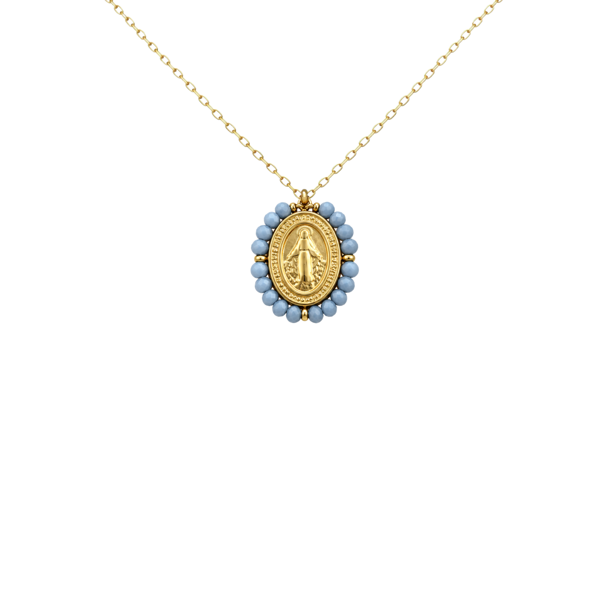 Collar VIRGEN MILAGROSA MINI AZUL GRISÁCEO