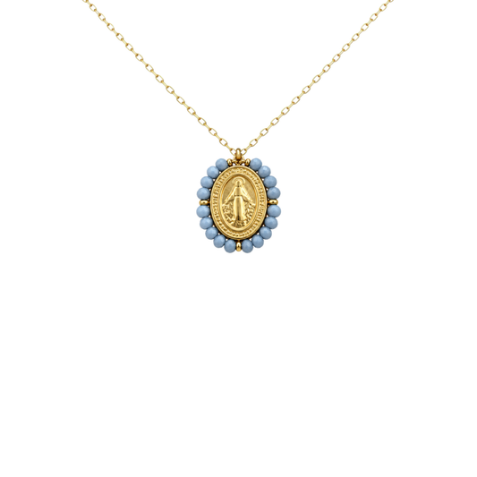 Collar VIRGEN MILAGROSA MINI AZUL GRISÁCEO