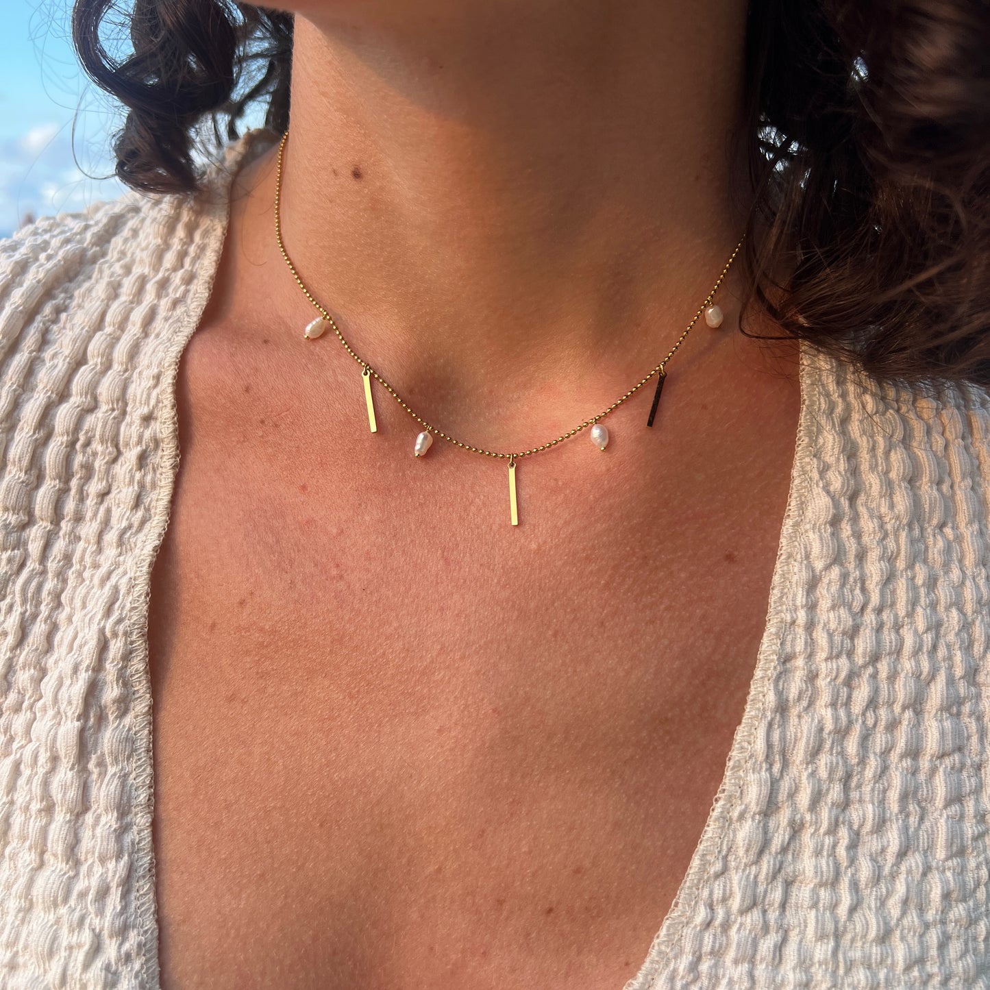 Collar BARRAS Y PERLAS DORADO