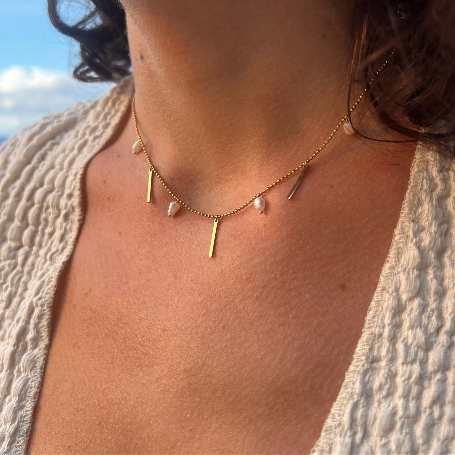 Collar BARRAS Y PERLAS DORADO