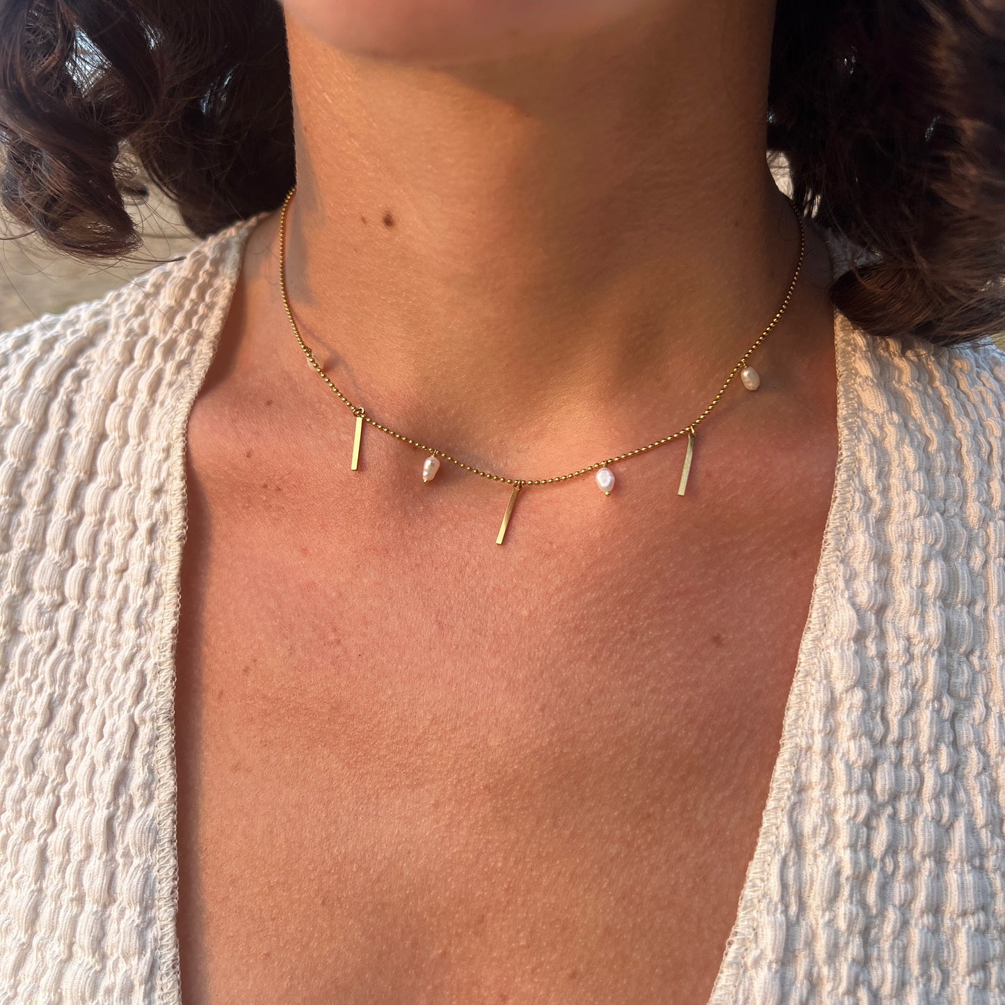 Collar BARRAS Y PERLAS DORADO