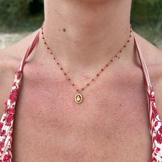 Collar ESMALTE ROJO MILAGROSA DORADO