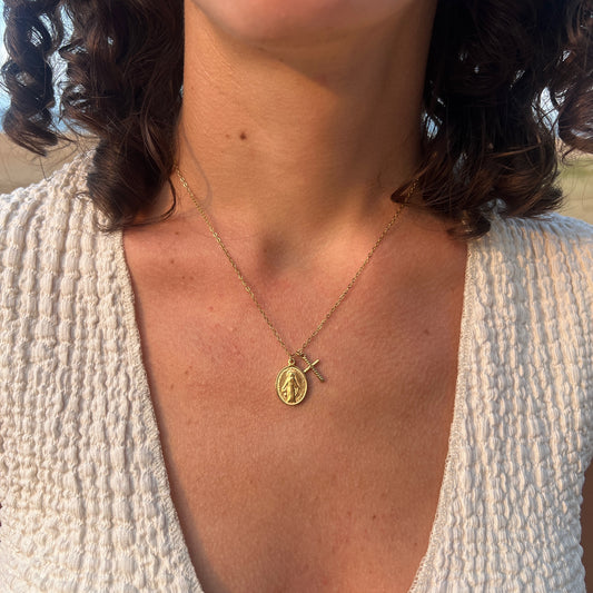 Collar VIRGEN MILAGROSA CRUZ DORADO