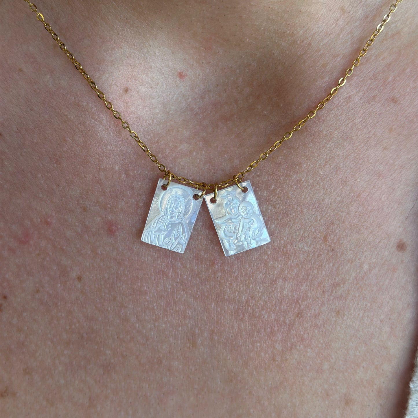 GOLDEN NACRE SCAPULARY NECKLACE