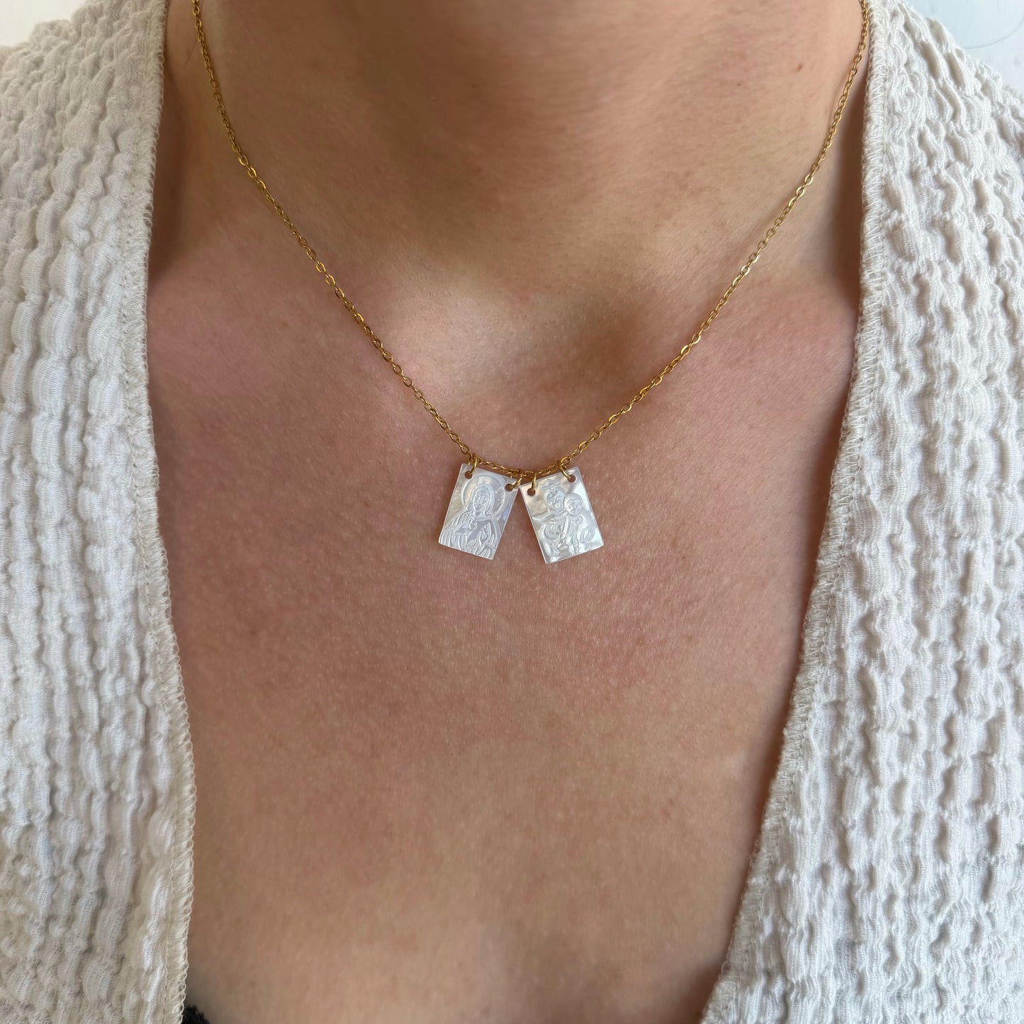 GOLDEN NACRE SCAPULARY NECKLACE