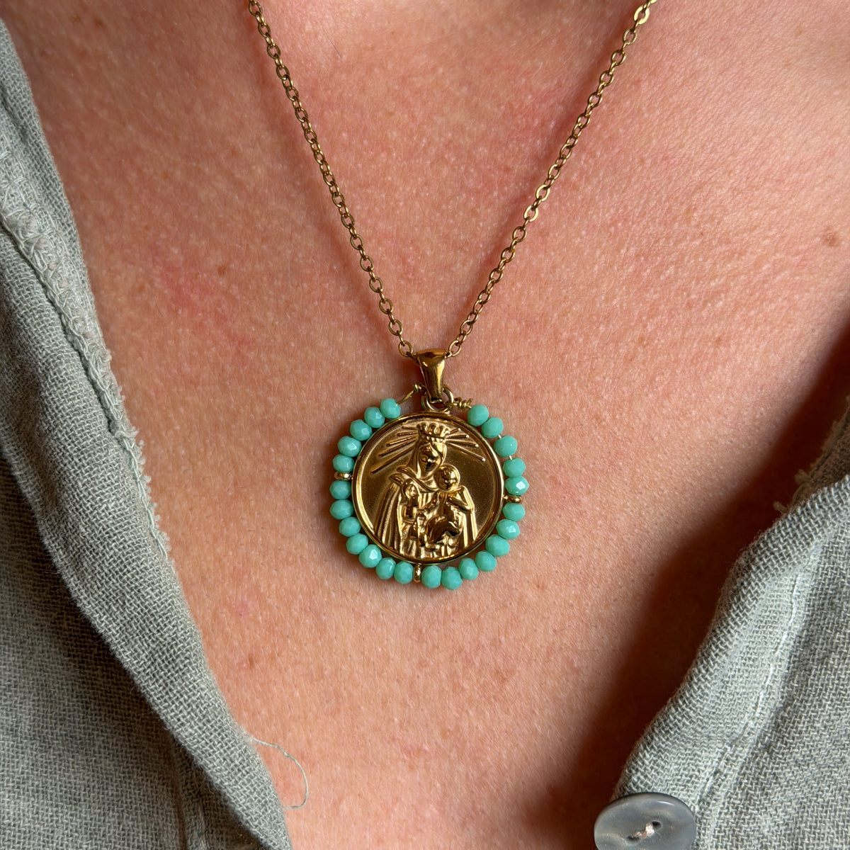 Collar VIRGEN DEL CARMEN TURQUESA
