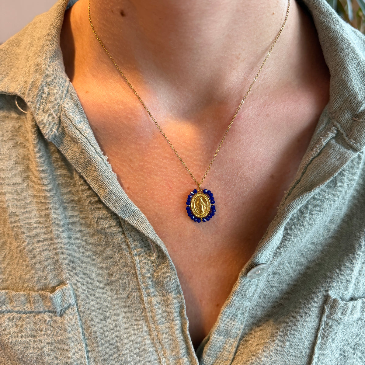 Collar VIRGEN MILAGROSA MINI AZUL OSCURO