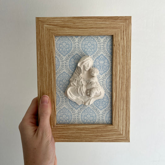 PRE-VENTA Cuadro Virgen de la Familia - Motivos azules (marco madera) | Se enviará el miércoles 10 de diciembre