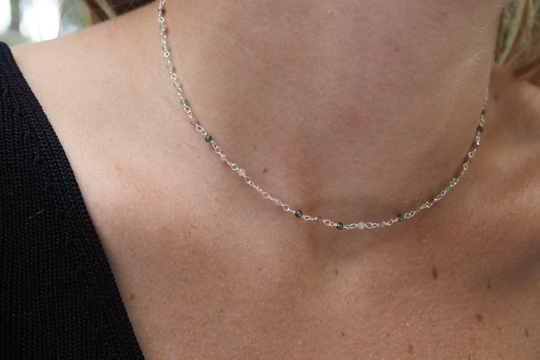 SILVER TOURMALINE MINERAL NECKLACE