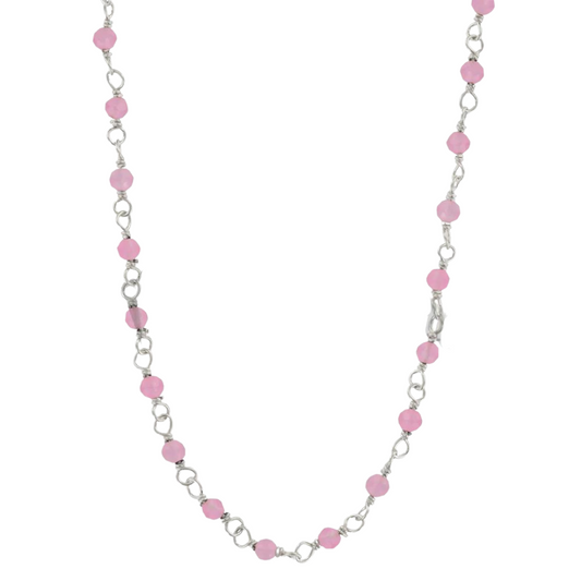 PINK SILVER CHALCEDONY MINERAL NECKLACE