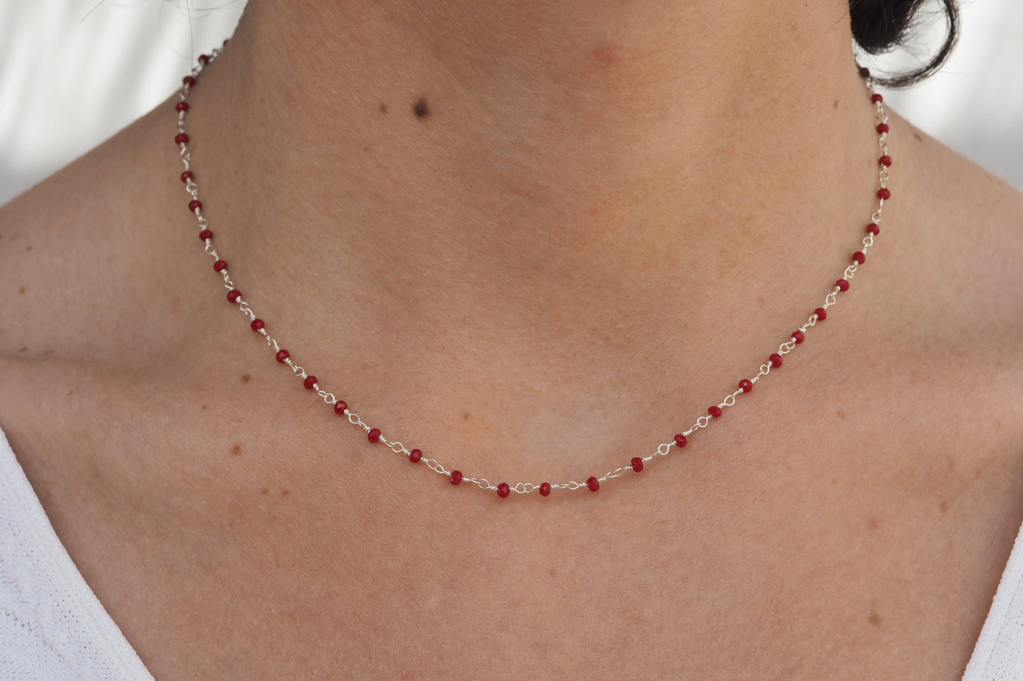 SILVER RED JADE MINERAL NECKLACE