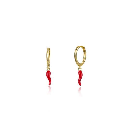 GOLD RED CHILI CHILI HOOP EARRING