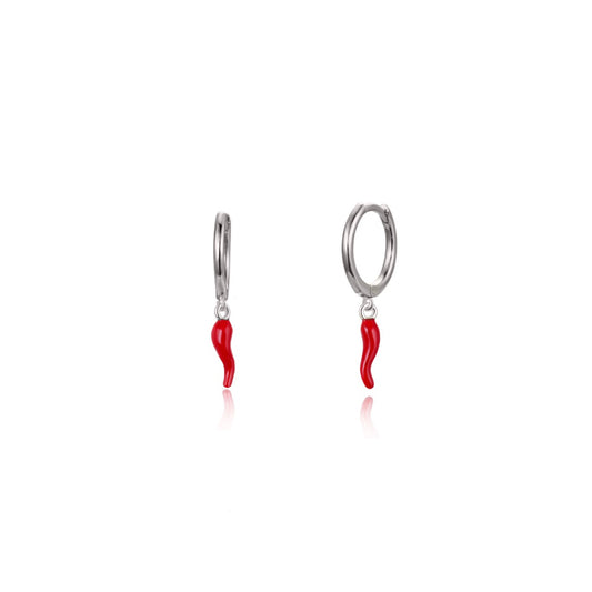 SILVER RED CHILI CHILI HOOP EARRING
